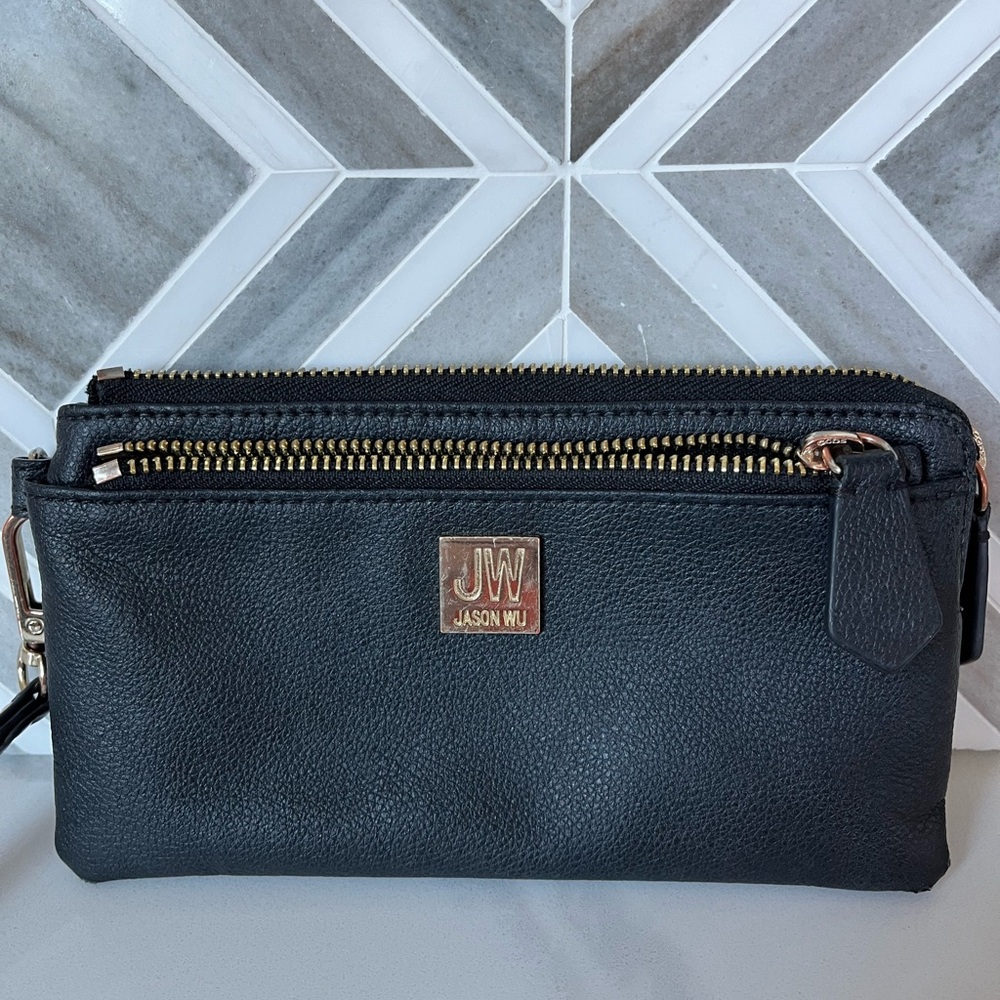 NWT Jason Wu Designer Black Leather Double Zip Wallet